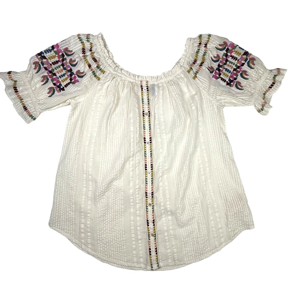 Anthropologie Akemi + Kin Boho Embroidered Top size 0 NWT 100% cotton XS